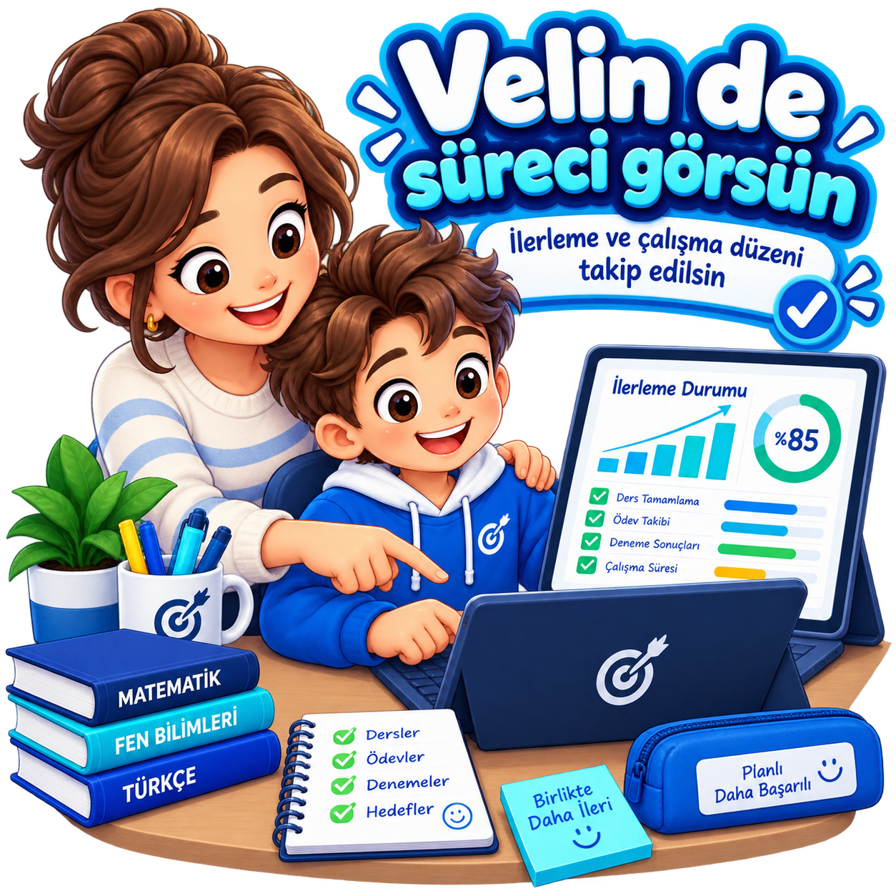 Veli ve öğrencinin ilerlemeyi birlikte takip ettiği görsel