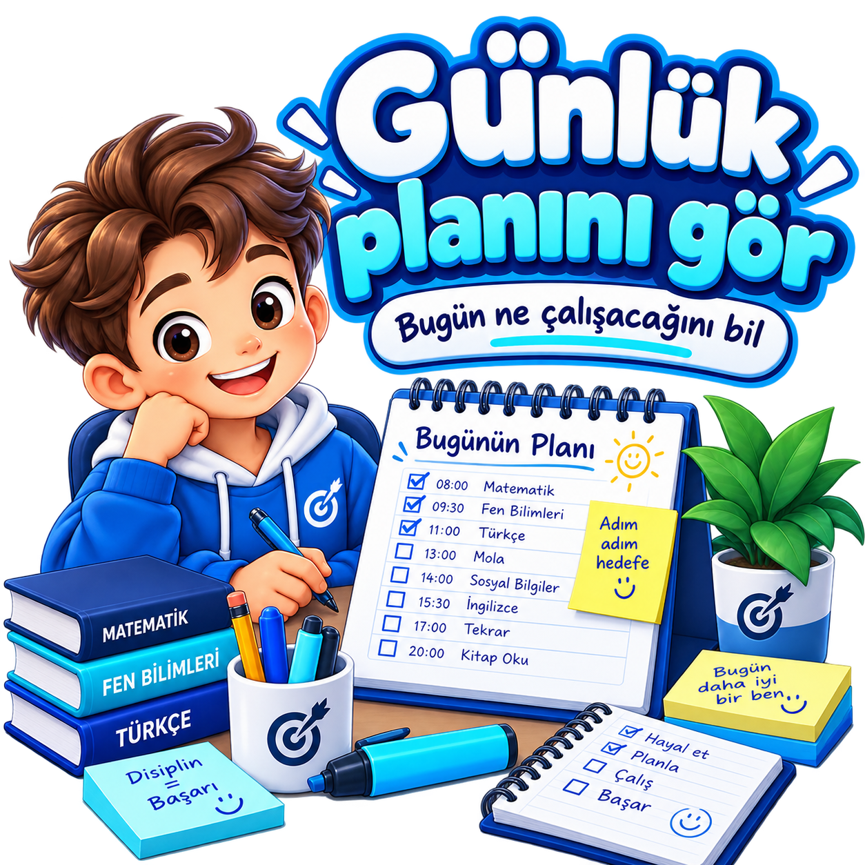 Günlük çalışma planını gösteren öğrenci görseli